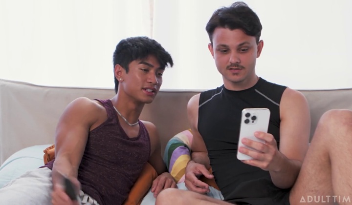 Buddies Jerk Off Together in Bedroom