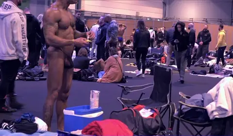 Muscle Hunk Strips Backstage