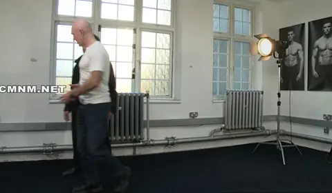 CMNM Mirror Scene with Blue Clad Men