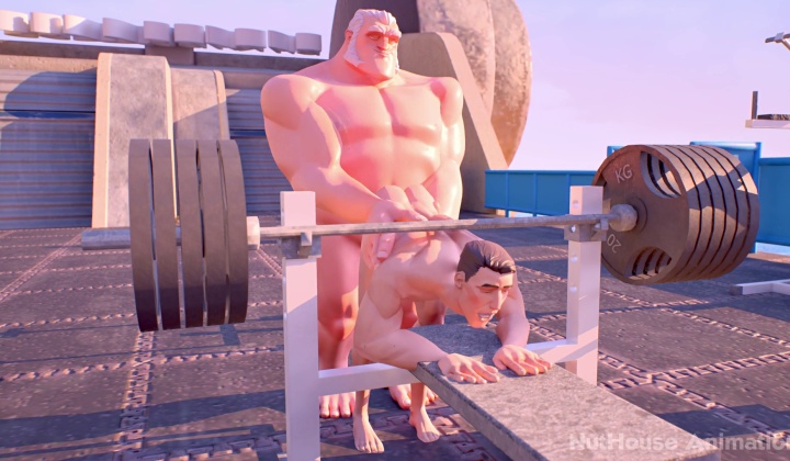 Gay Muscle Bear Pumps Cock