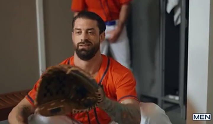 Twink Catches Cum While Pitching Balls