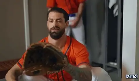 Twink Catches Cum While Pitching Balls