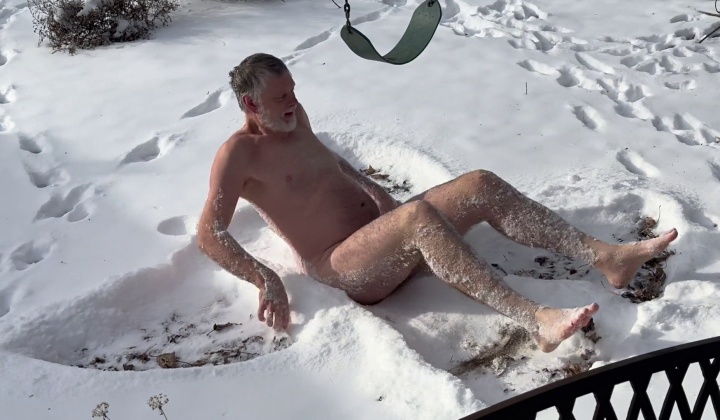 Naked Man Makes Snow Angel Outdoors