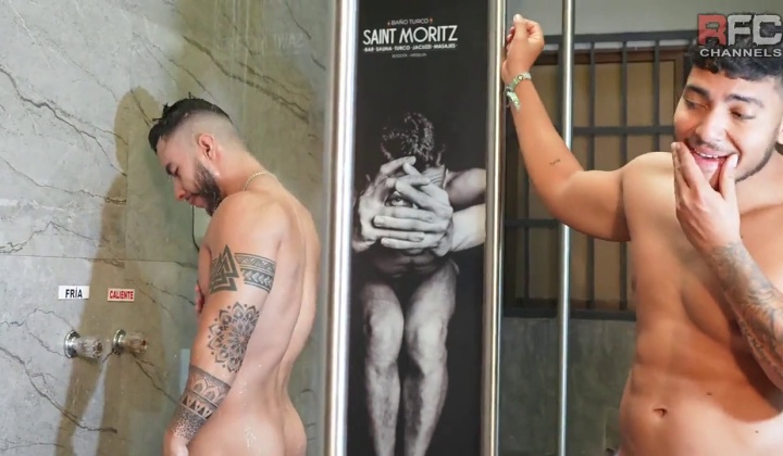 Inked Men Engage in Sauna Threesome