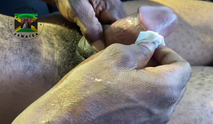 Jamaican Guy Strokes His Big Uncut Cock