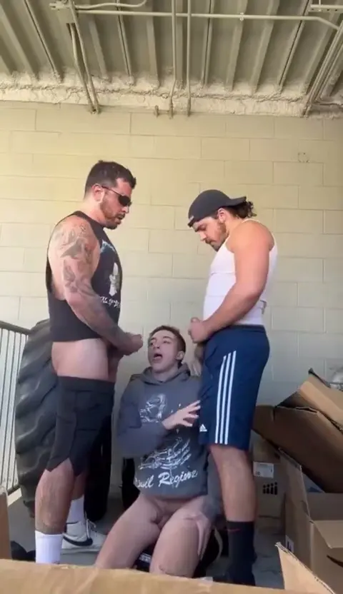 Twink Receives Double Blowjob from Two Tops