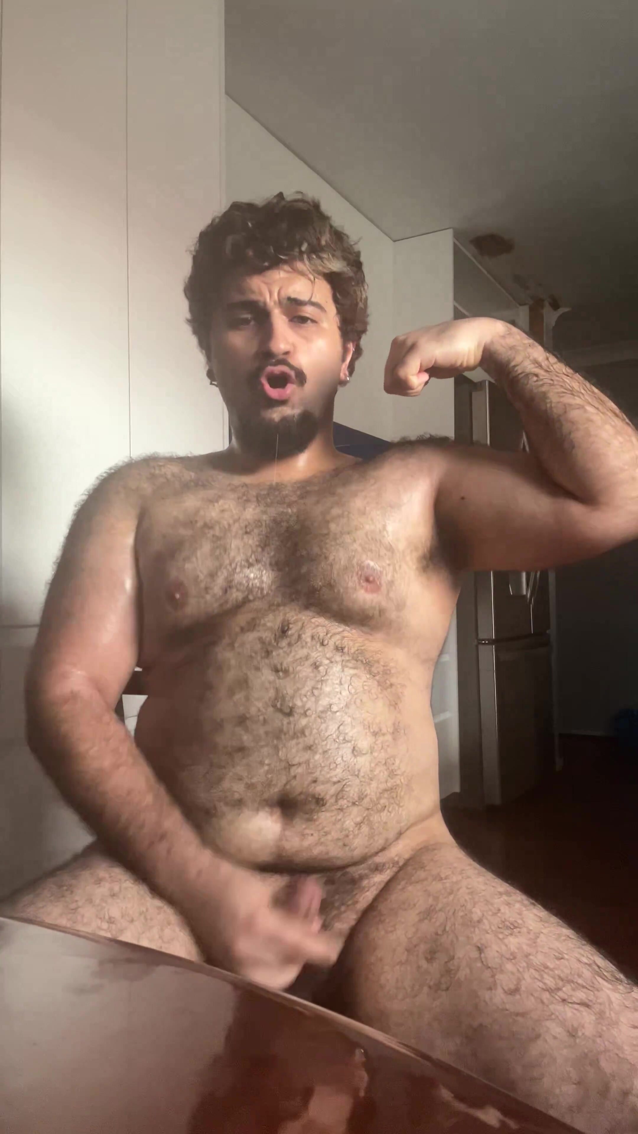 Hairy Guy Masturbates Alone