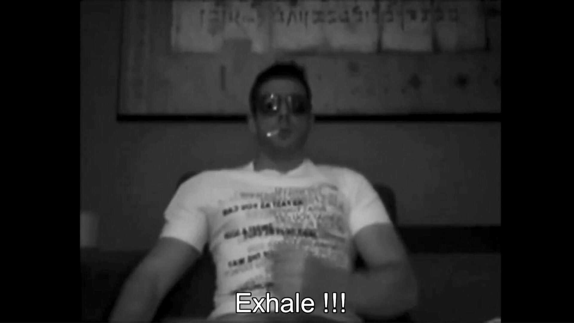 Uncut Guy Wanks and Smokes in Black & White