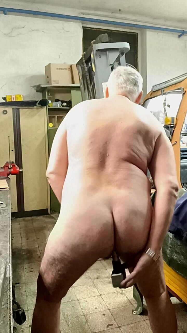 Mature Daddy Masturbates in Workshop