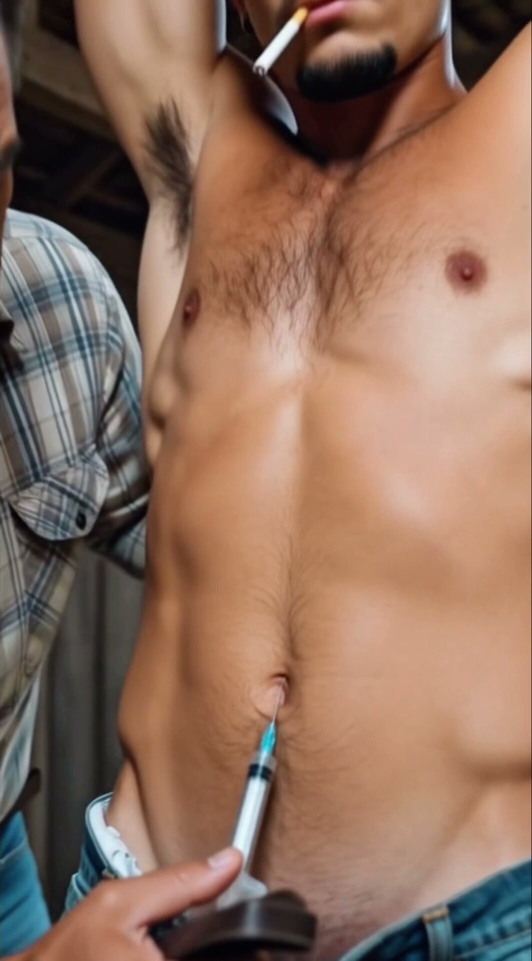 Blond Men Show Off Torsos and Navels