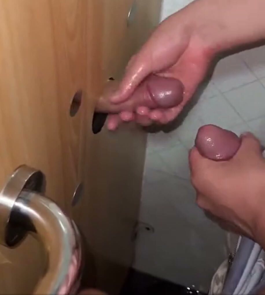 Gloryhole Frotting with Two Hungry Guys