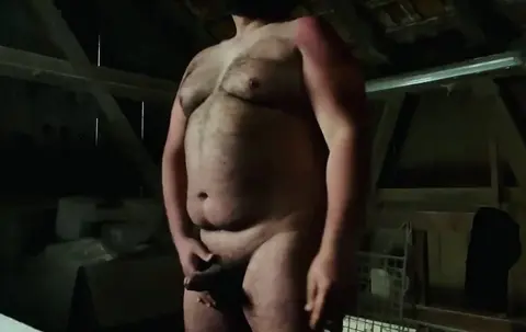 Hairy Bear Masturbates in Barn