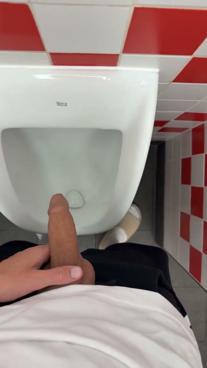 Guy Urinates with Tight Foreskin at Urinal