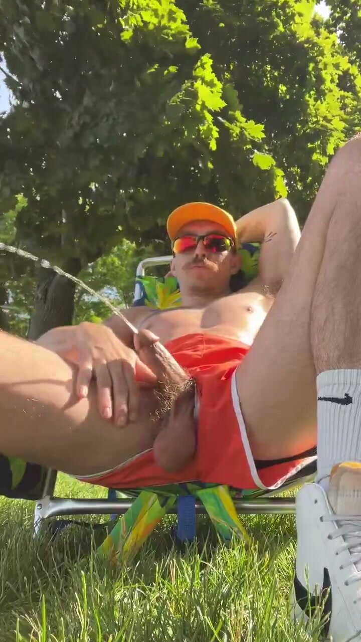 Gay Pissing Outside with Hard On