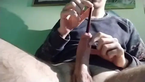 Gay Guy Inserts Pen for Sounding Pleasure