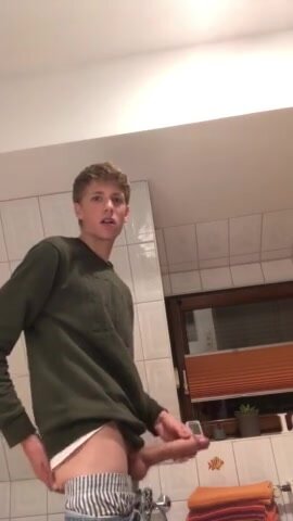 Cute Guy Strokes His Huge Cock