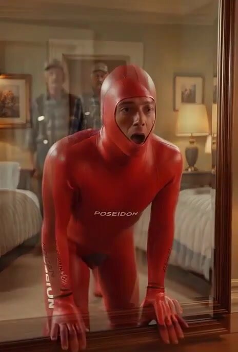 Guy Wears Red Rubber Fetish Gear