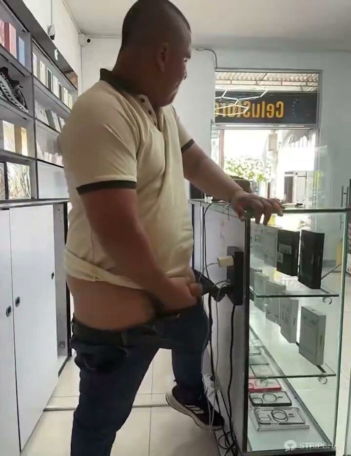 Latino Twink Jerking Off in Phone Store Bathroom