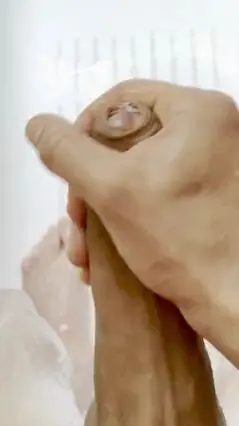 Uncut Guy Cums in Shower Solo