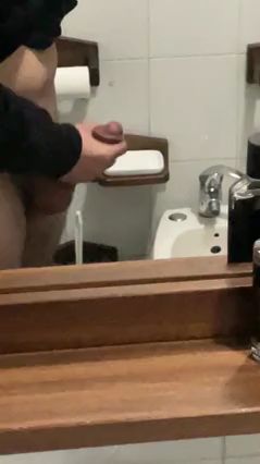 Circumcised Guy Jerks Off in Front of Mirror