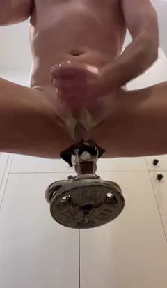 Guy Jerks Off with Ball Weight, Cumshot POV