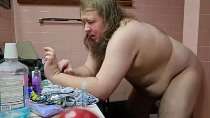 Chubby Guy Rides Dildo in Solo Action