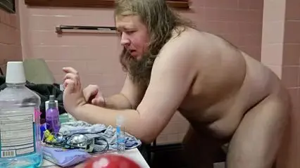 Chubby Guy Rides Dildo in Solo Action