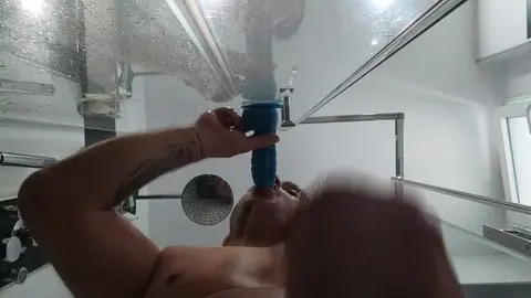 Horny Husband Sucks Dildo and Jerks Off Alone