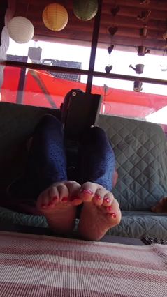 Guy Masturbates Barefoot on Porch Table