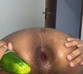 Black Twink Farts on Cucumber in Anal Play