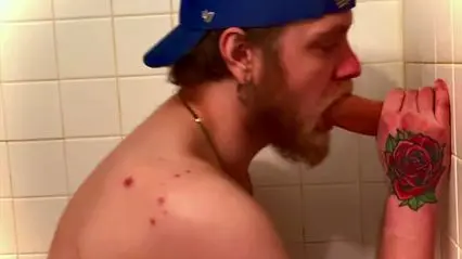 Hunk Deepthroats 9 Inch Dildo in Shower