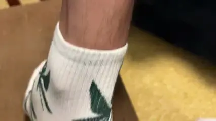 Solo Guy Masturbates in Green Leaf Socks & White Cotton