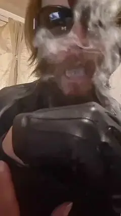 Bearded Leather Boy Smokes in Blazer & Gloves