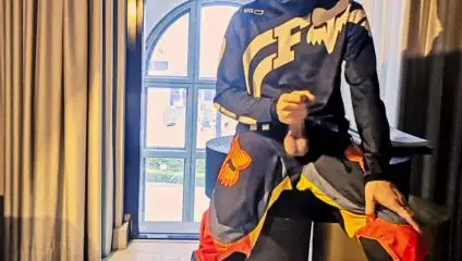 Masked Biker Gives Cumshot in Hotel