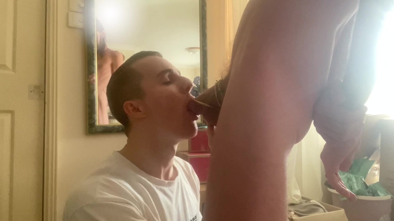 Guy Gives Blowjob with Cockring, Ends in Cum Facial