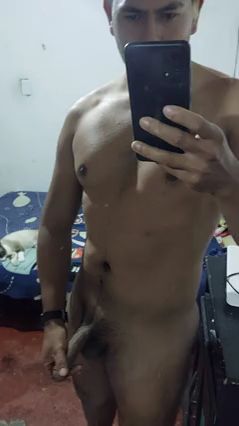 Nude Guy Masturbates in Front of Mirror