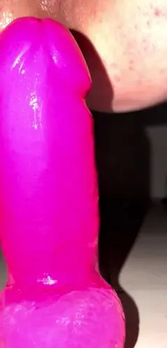 Guy Rides Massive Dildo with Lube
