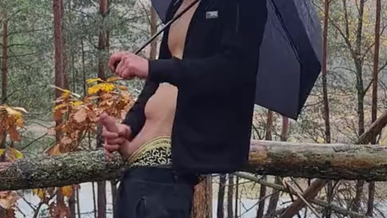 Guy Jerks Off in the Rainy Woods