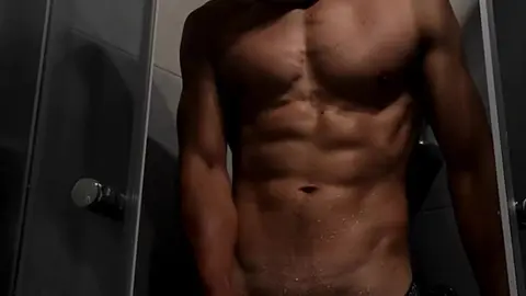 Athletic Guy Masturbates in Shower with Big Cock