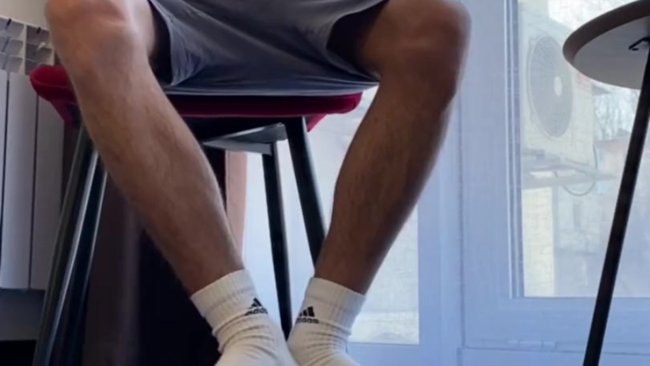 Hairy Legged Guy Gets Handjob Wearing White Socks