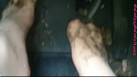 Dirty Nylon Feet Pedal Pumping in Car