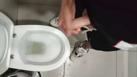 Guy Jerks Off in Public Restroom