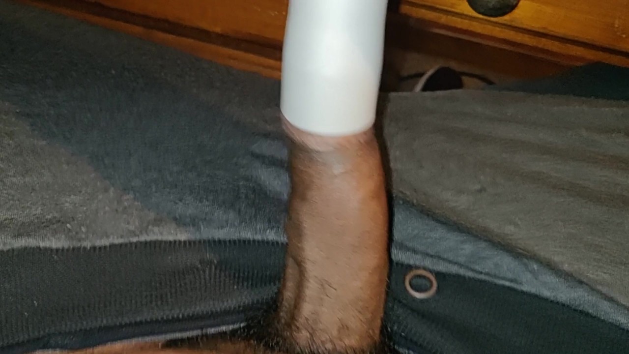 Uncut Black Cock Fits in Vacuum Tube for Blowjob