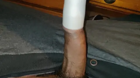 Uncut Black Cock Fits in Vacuum Tube for Blowjob