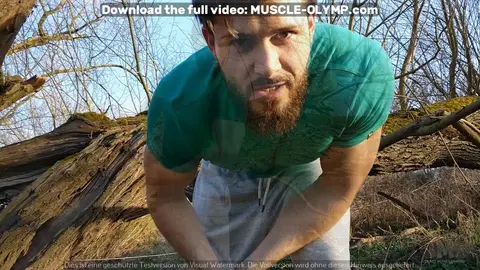 Men Flex Muscles Outdoor