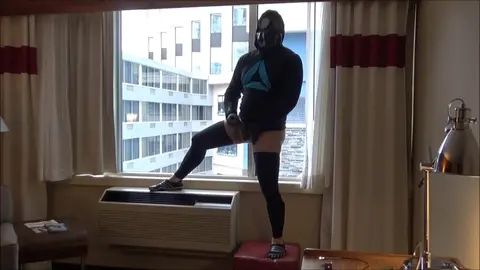 Jock Cums on Hotel Window in Quickie