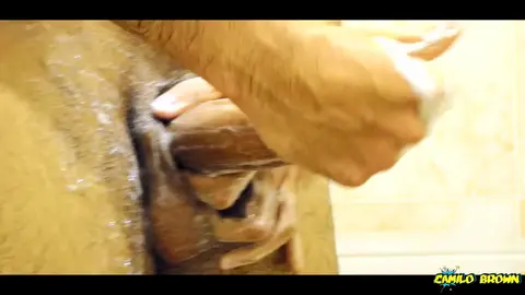 Hunky Camilo Brown Masturbates in Shower with Big Cumshot
