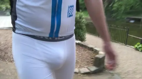 Guy Wears Compression Shorts on Morning Walk