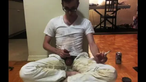 Hairy Twink Wets White Pants with Piss