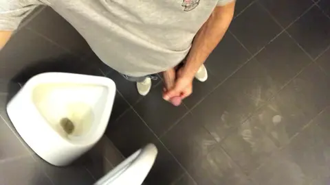 Guy Jerks Off in Public Restroom